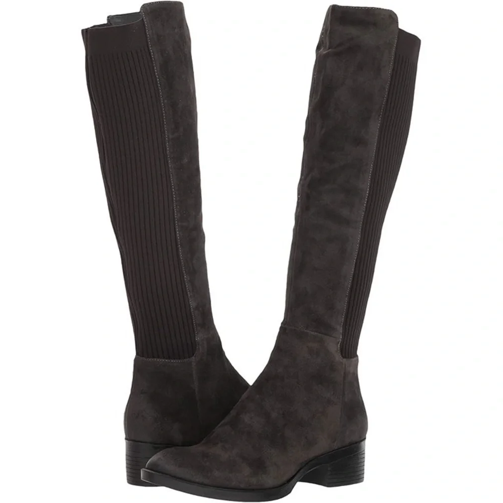 Kenneth Cole Elouise Brown Suede & Rib Knit Over The Knee High Boots